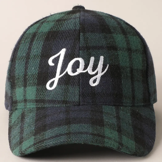 Joy Embroidery Plaid Baseball Cap