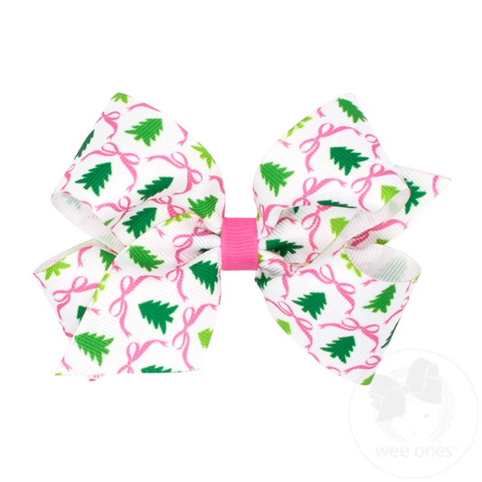 Medium Bow | Pink Christmas Tree Print