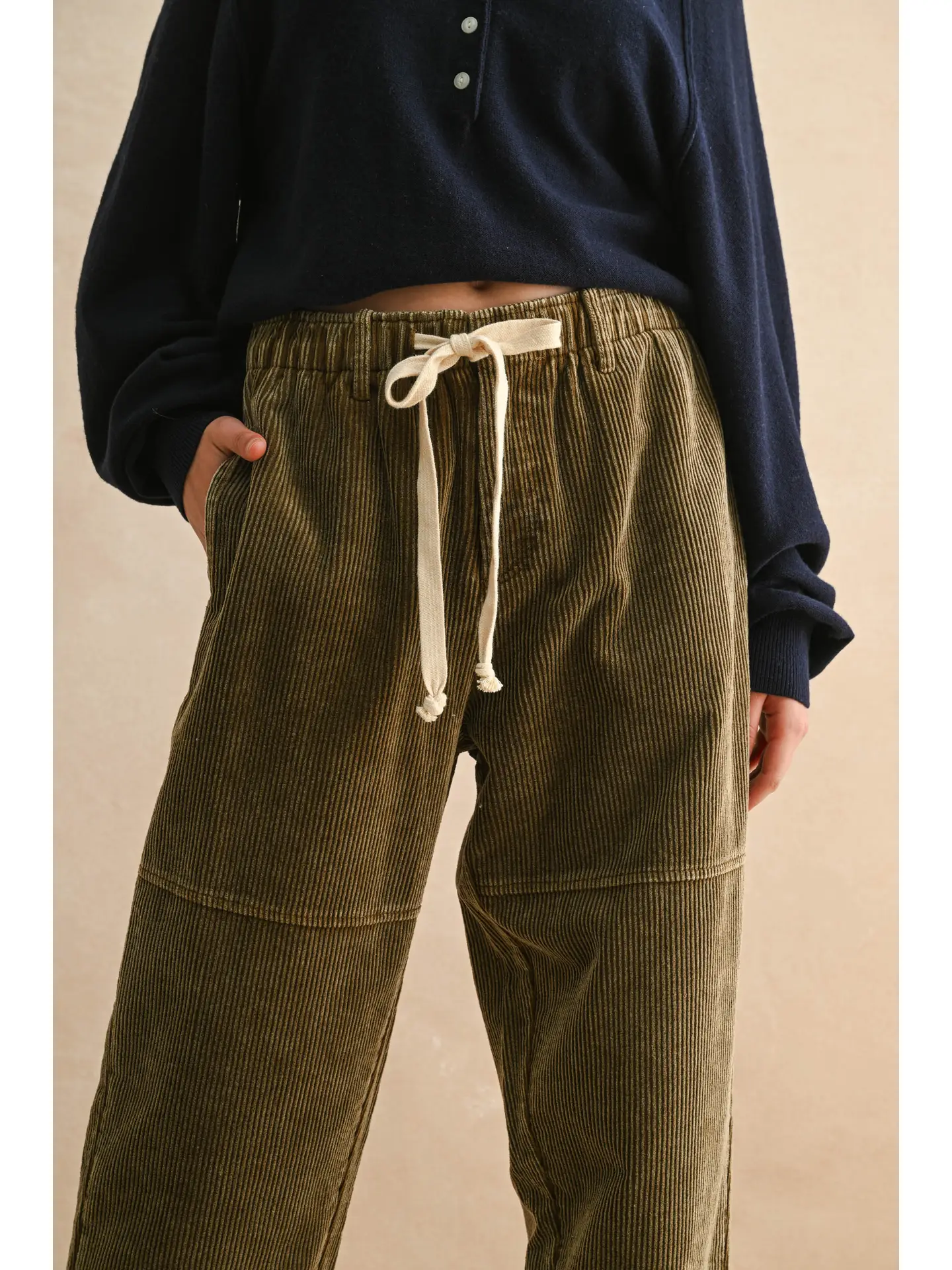 Washed Effect Corduroy Pants | Olive