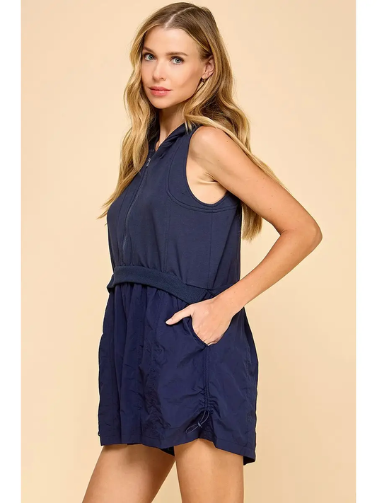 Hooded Athletic Romper | Navy
