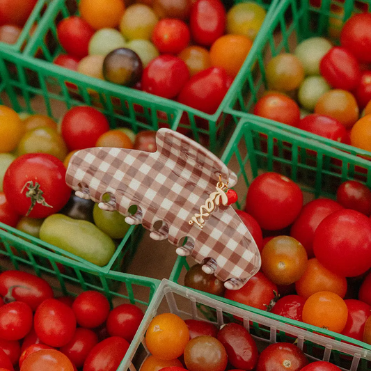 Tomato Charm Claw Clip | Brown Gingham