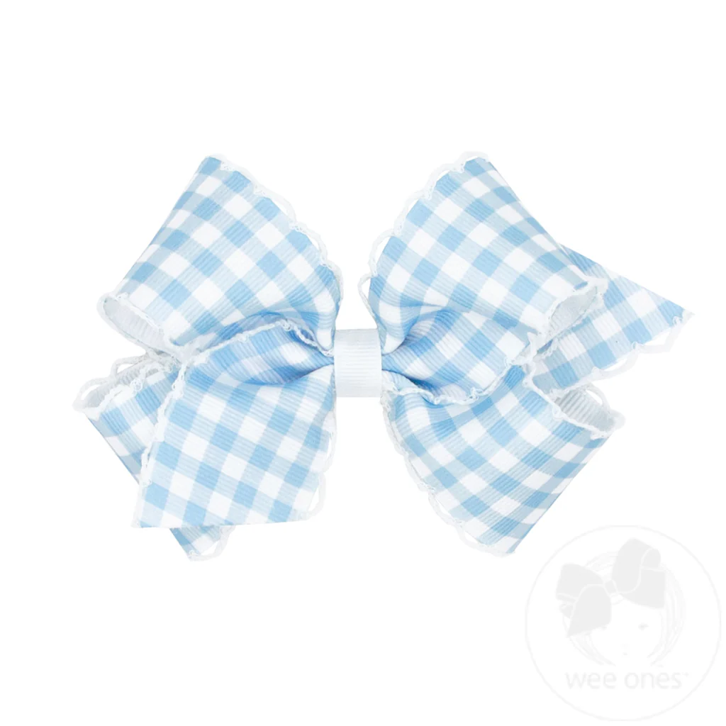 Medium Moonstitch Hair Bow in Gingham Print | Millennium Blue