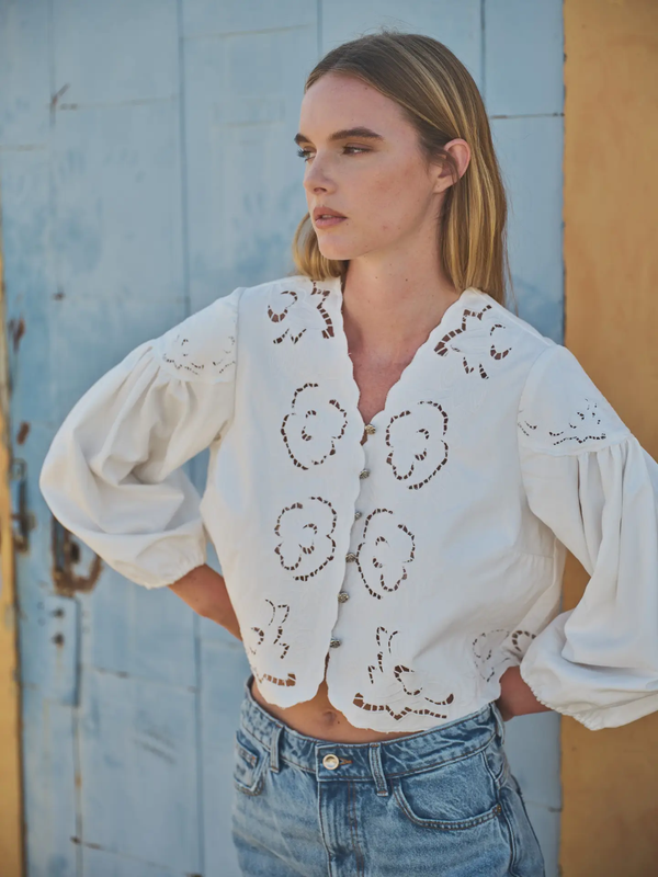 Embroidery Volume Sleeve Blouse Top