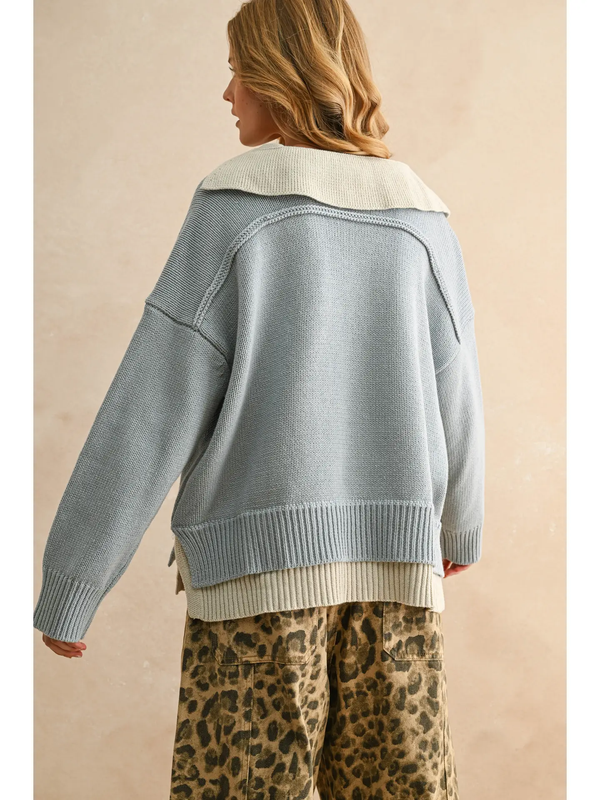 Color Combo V-Neck Sweater Top