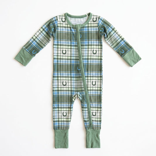 Zipper Romper | Blue Horseshoe Plaid