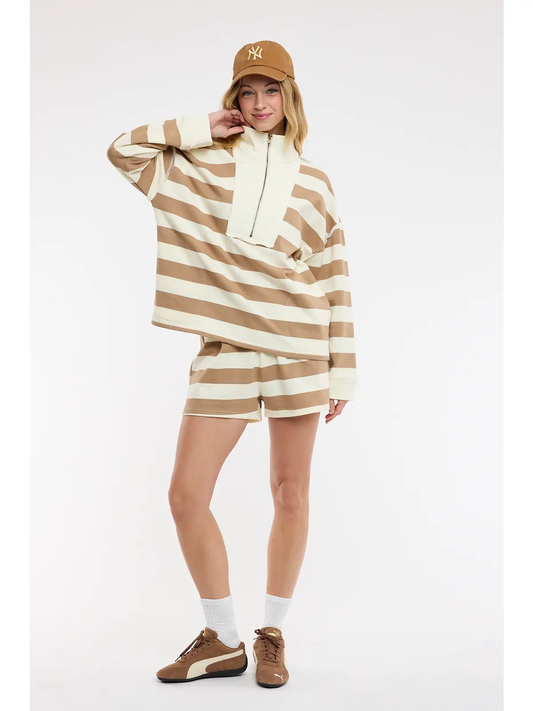 Striped Knit Top and Shorts Set | Mocha & Cream