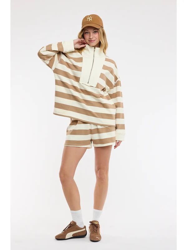 Striped Knit Top and Shorts Set | Mocha & Cream