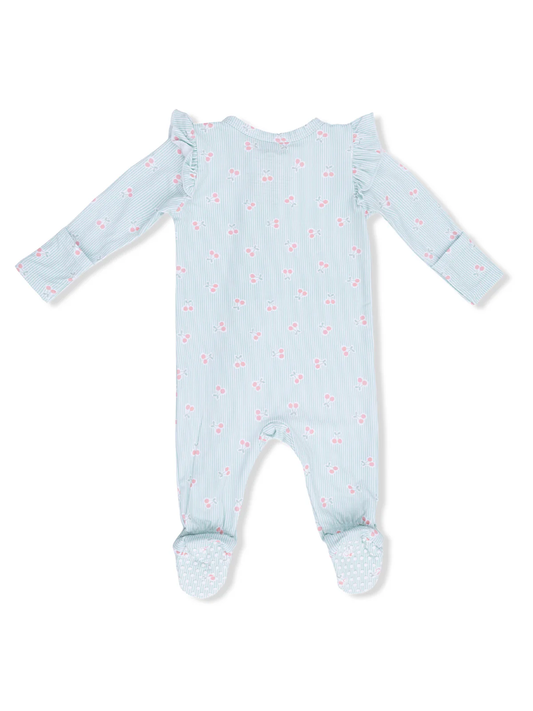 2-Way Zip Ruffle Sleeve Footie | Tiny Cherry Stripe