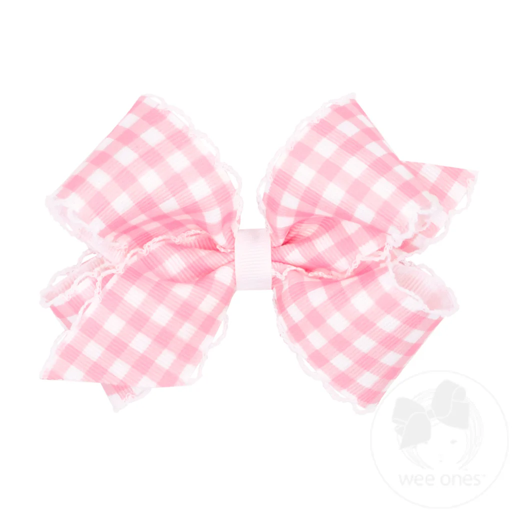 Medium Moonstitch Hair Bow in Gingham Print | Pearl Pink