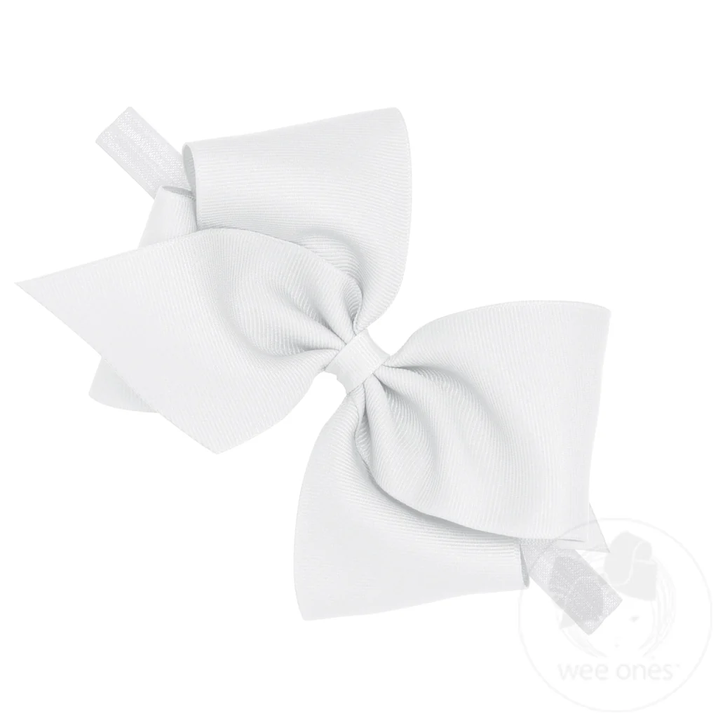 Mini King Classic Grosgrain Girls Hair Bow on Baby Band | White