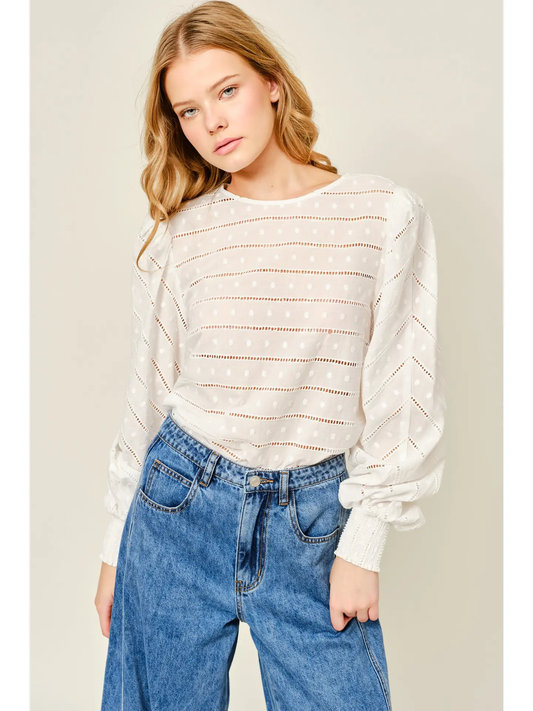 Embroidered Lace Detail Puff Sleeve Blouse | White