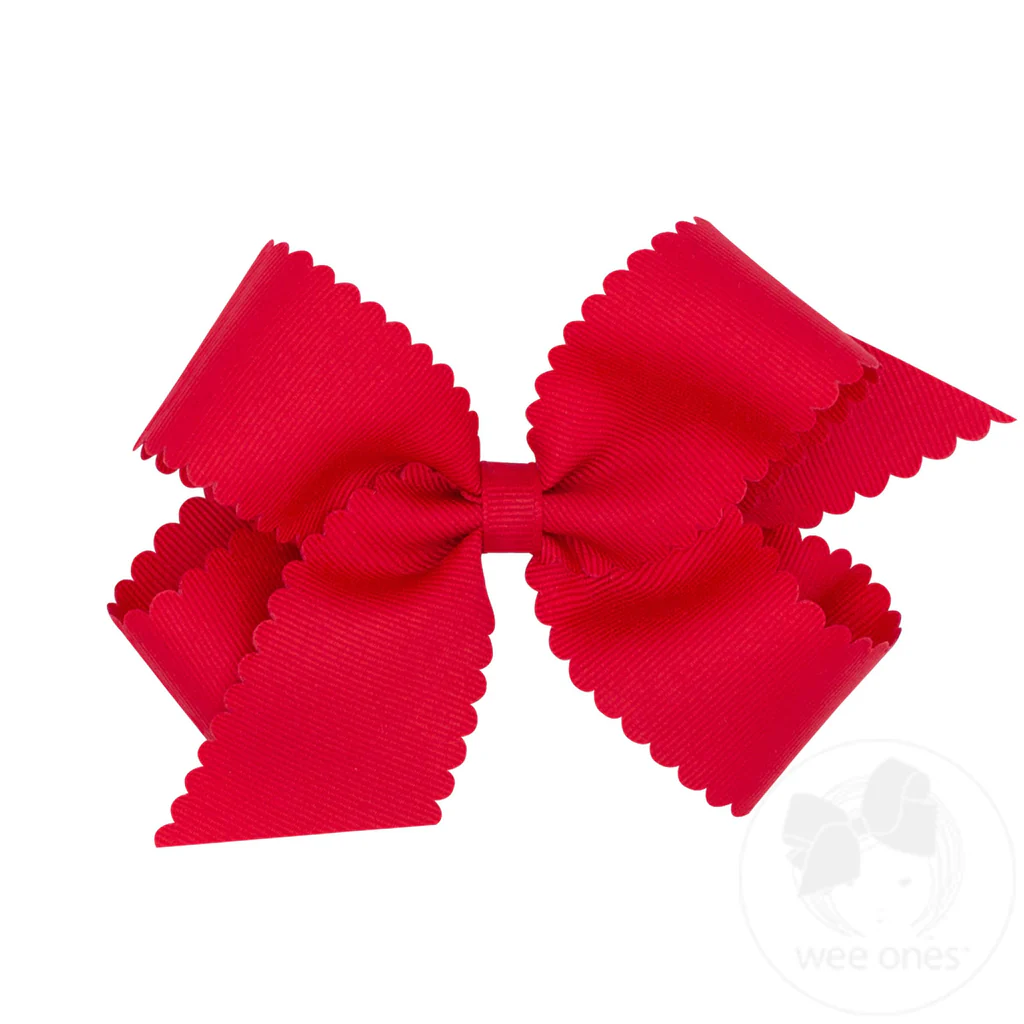 Medium Grosgrain Hair Bow with Scalloped Edge | Red