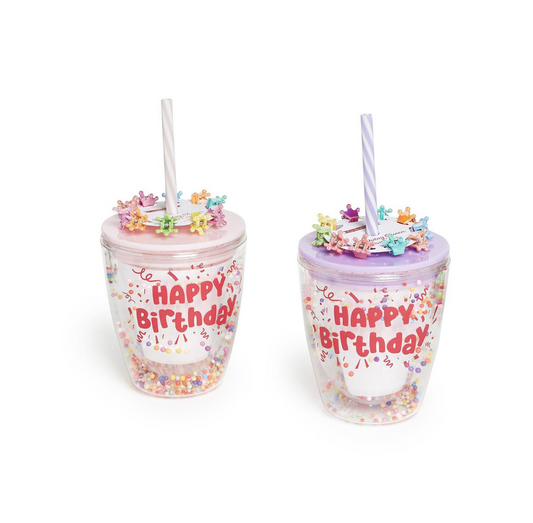 Birthday Tumbler w Crown Hair Clip | Pink/Purple