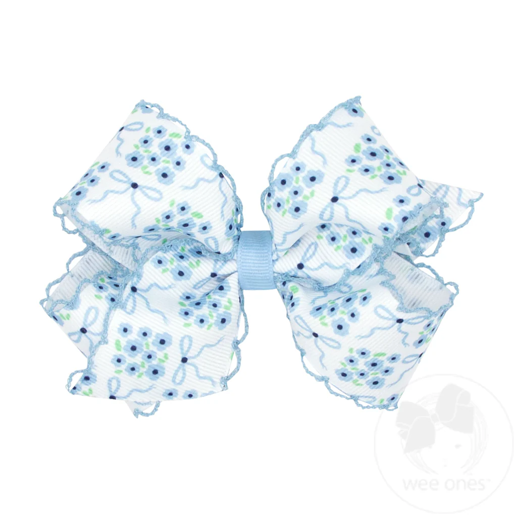 Medium Moonstitch Hair Bow in Bow and Flower Print | Millennium Blue