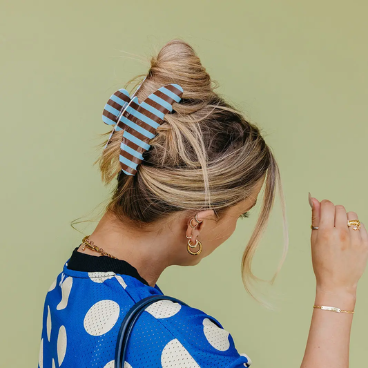 Striped Oversized Claw Clip | Blue and Brown