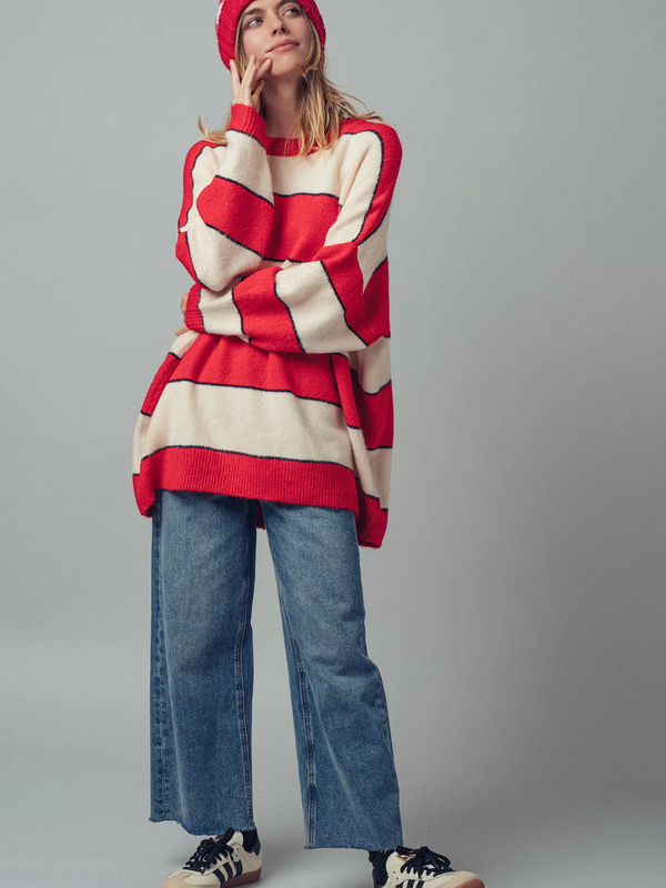 Oversized Rugby Stripe Knit Sweater