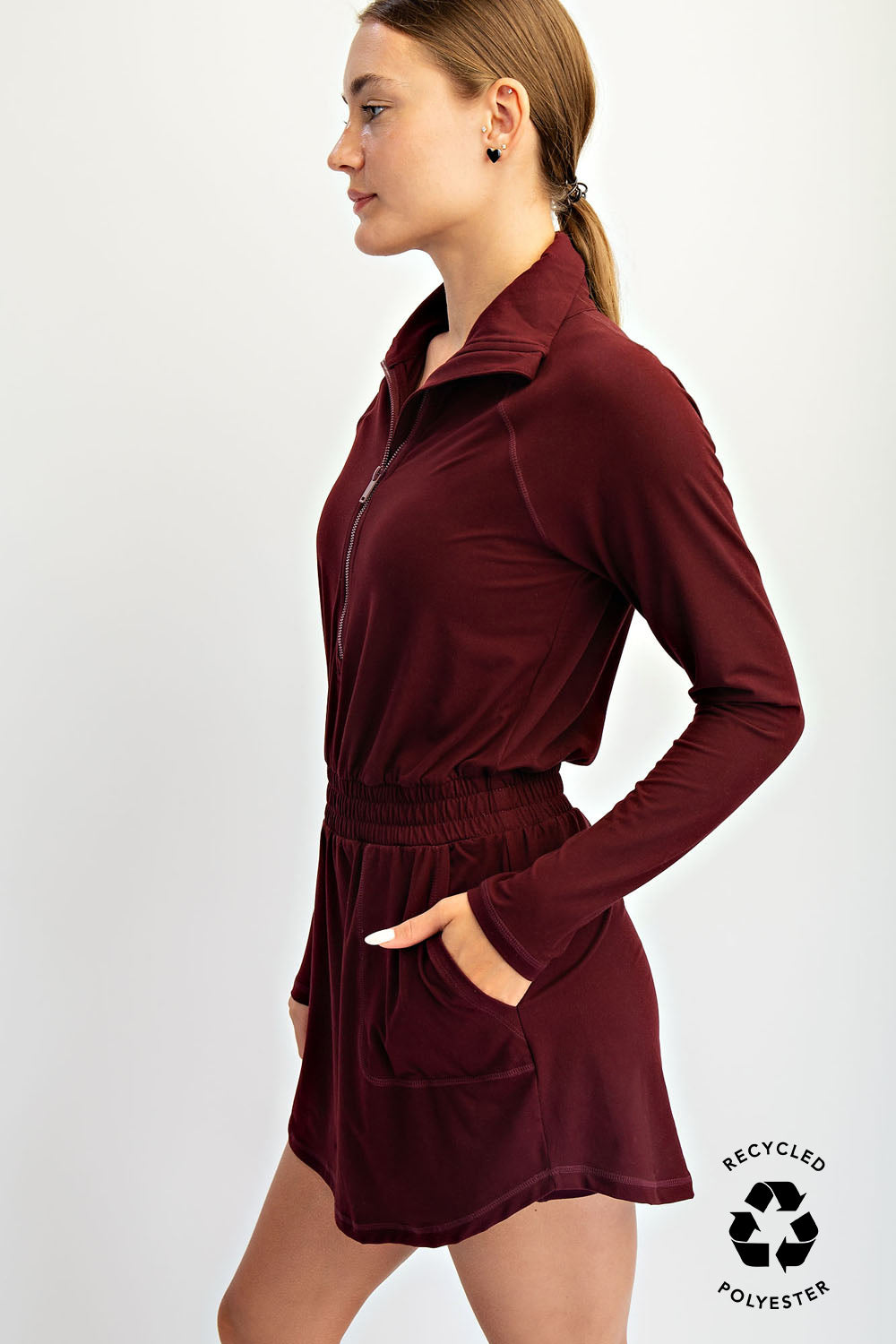 Butter Soft Quarter Zip Romper with Skirt | Dark Cherry