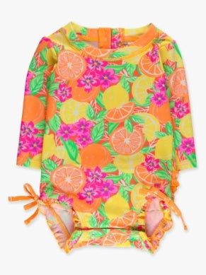 Long Sleeve One Piece Rash Guard Swimsuit | Neon Squeeze The Day