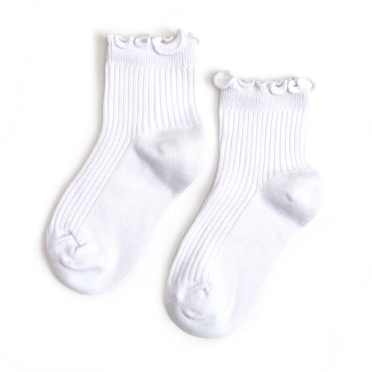 Ribbed Lettuce Trim Midi Socks | White