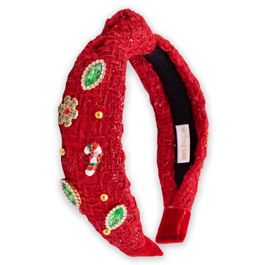 Christmas Knot Headband | Embellished Tweed Rhinestone Pearl