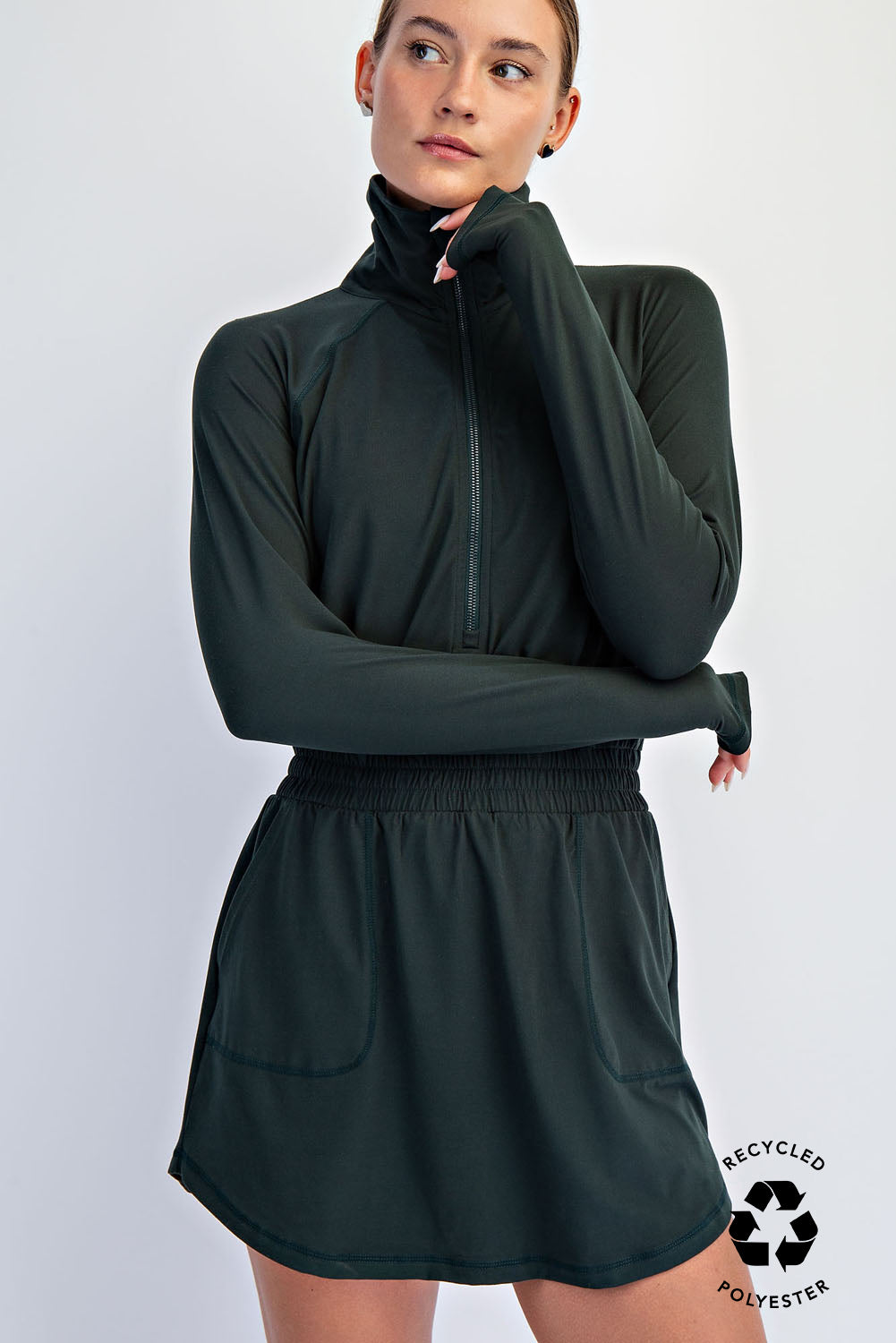 Butter Soft Quarter Zip Romper with Skirt | Regency Green