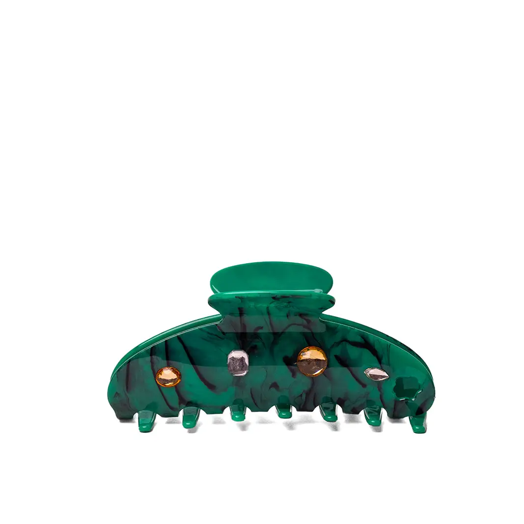 Teal Acetate Claw with Gems | OVERSIZED