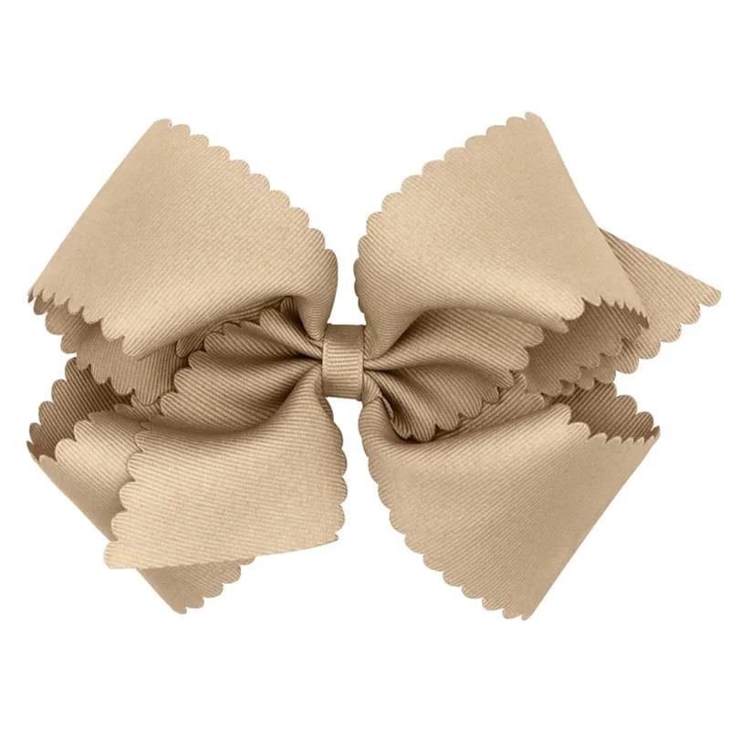 King Grosgrain Hair Bow with Scalloped Edge | Oatmeal