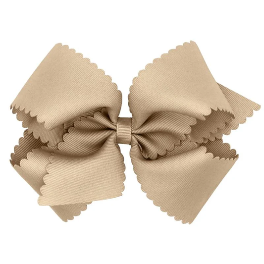 King Grosgrain Hair Bow with Scalloped Edge | Oatmeal