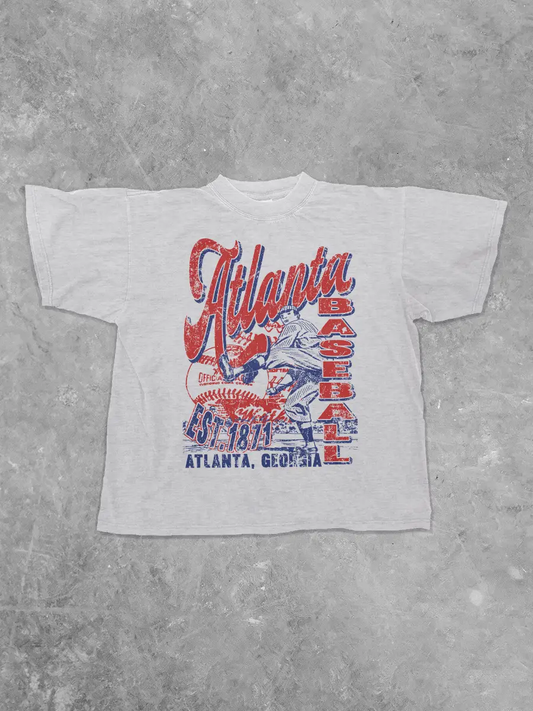 90's Atlanta Baseball Vintage Boxy Cotton T-shirt | Ash Gray