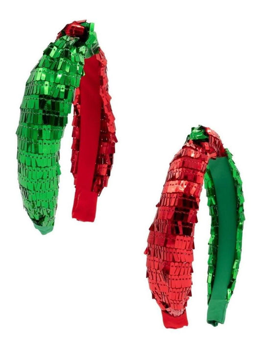 Tassel Knot Headband | Green & Red