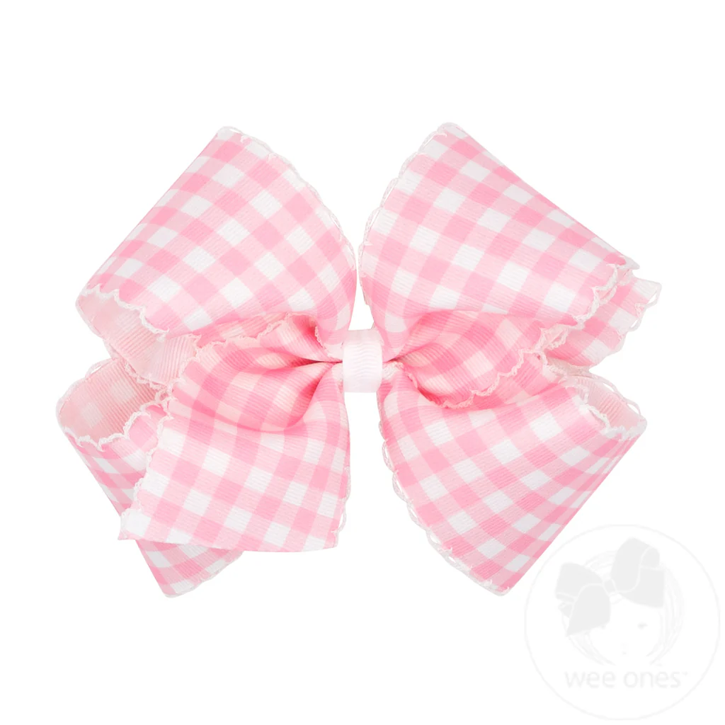 King Moonstitch Hair Bow in Gingham Print | Pearl Pink