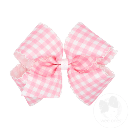 King Moonstitch Hair Bow in Gingham Print | Pearl Pink