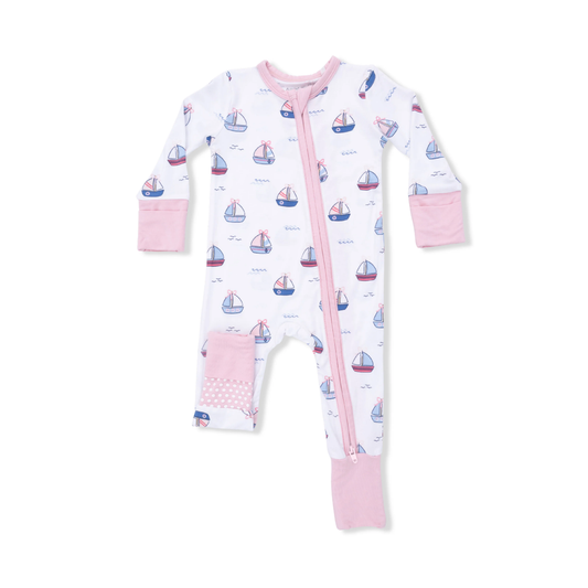 Convertible Romper | Bubbly Sailboats Pink