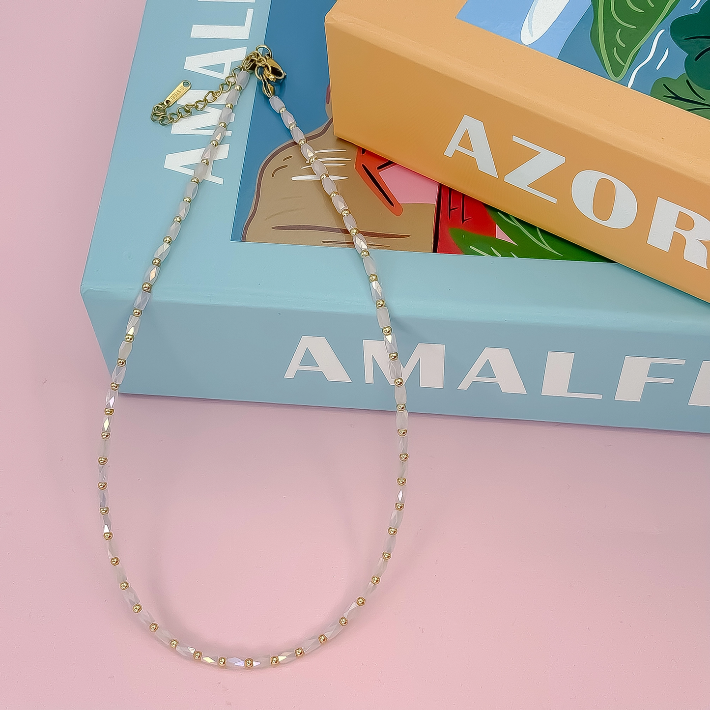 coastal Bloom Beads Necklace- Light Pink