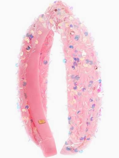 Velvet Sequin Knot Headband | Pink