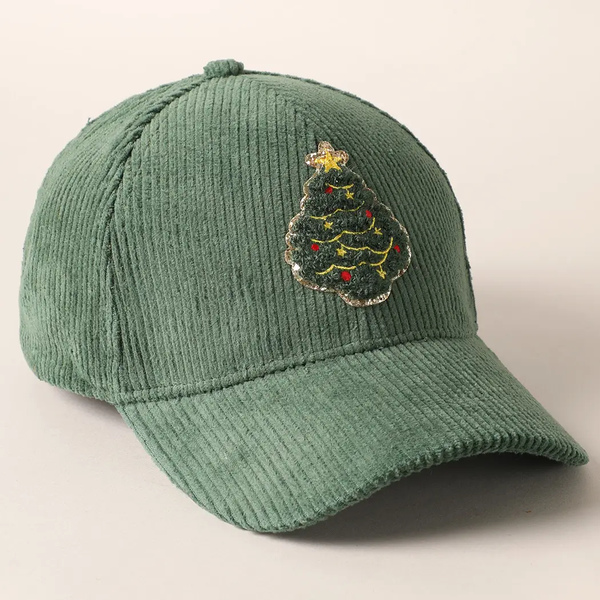 Christmas Tree Patch Corduroy Baseball Cap