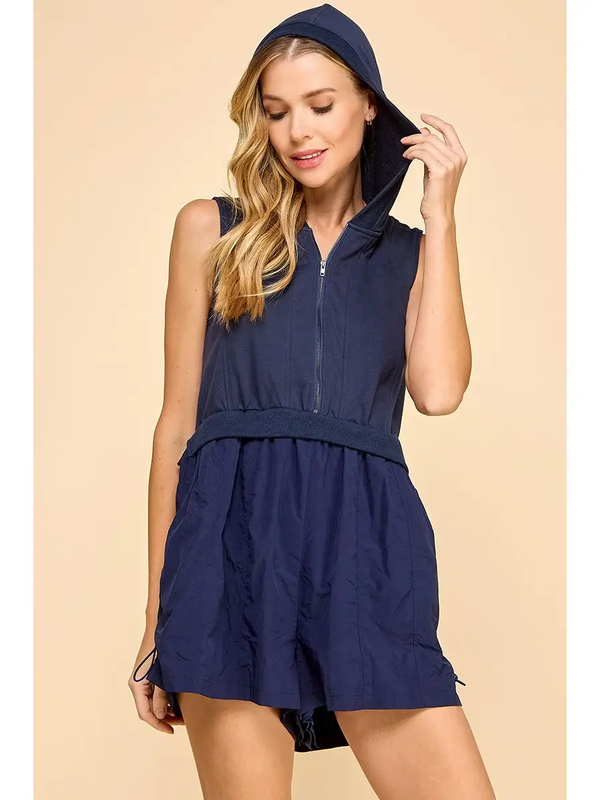 Hooded Athletic Romper | Navy