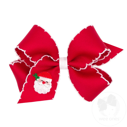 Medium Moonstitch Santa Embroidered Red Hair Bow