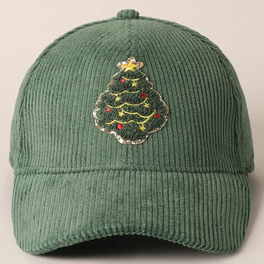 Christmas Tree Patch Corduroy Baseball Cap