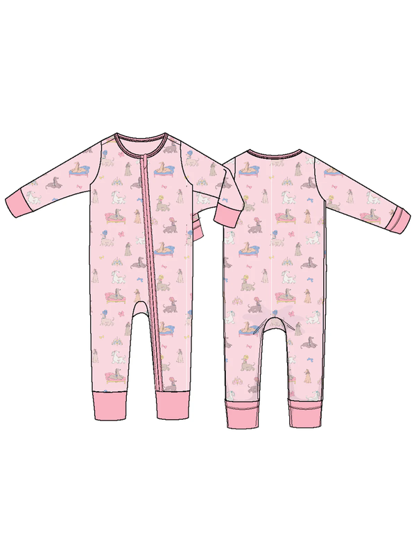 2-Way Zip Romper | Fancy Hounds with Bows