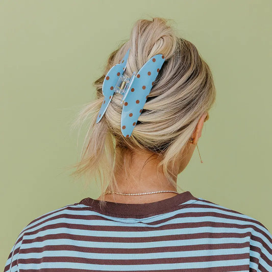 Polka Dot Oversized Claw Clip | Brown and Blue
