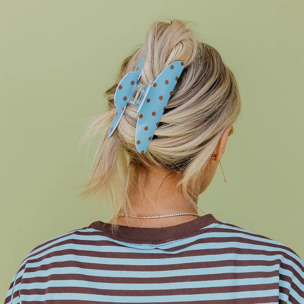 Polka Dot Oversized Claw Clip | Brown and Blue