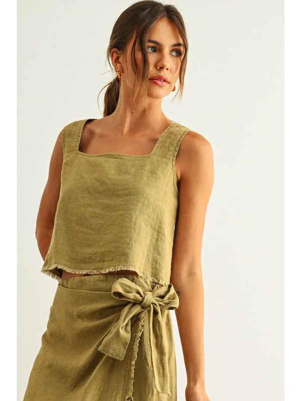 Short Sleeve Square Neck Raw Hem Top & Wrap Skirt
