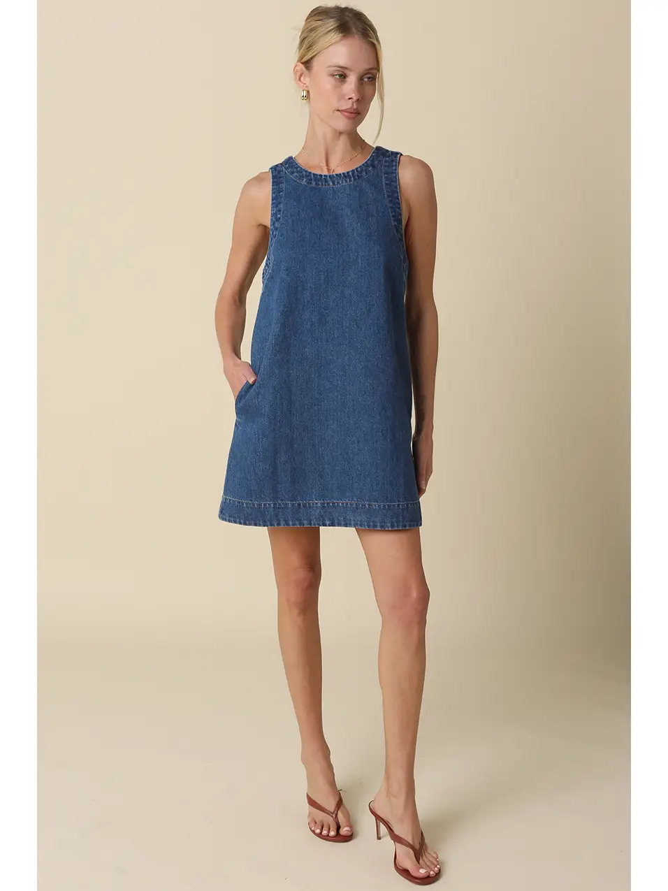Open-Back Denim Shift Dress