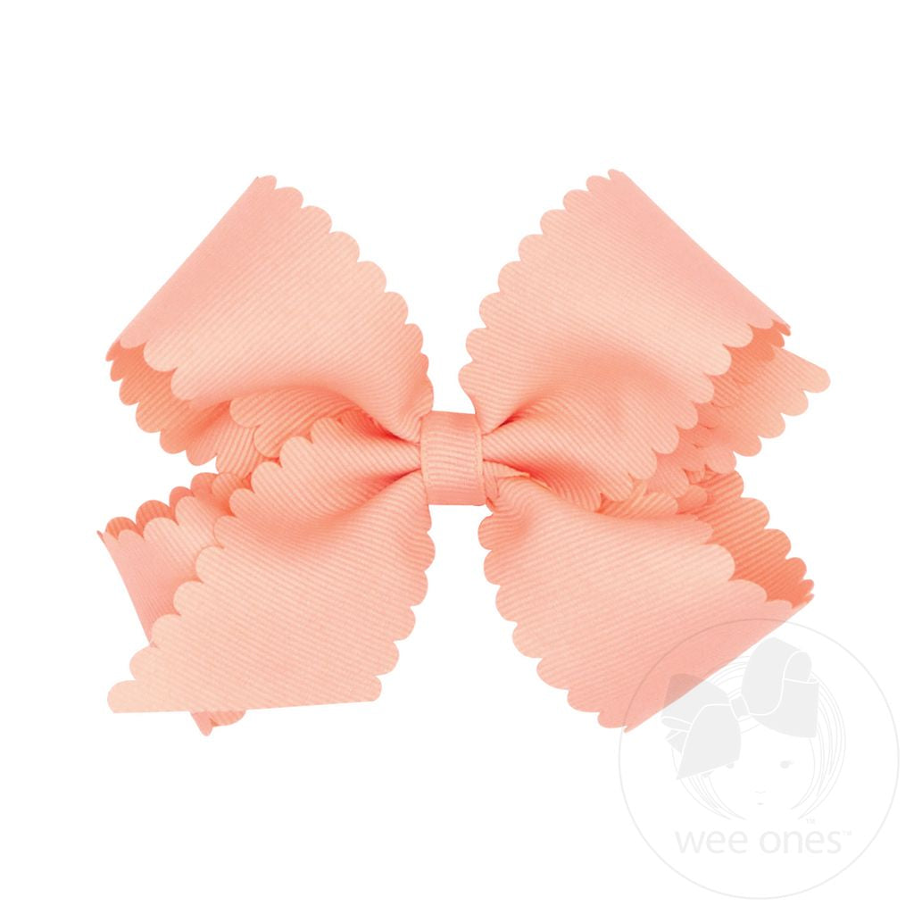 Medium Grosgrain Hair Bow with Scalloped Edge | Light Coral