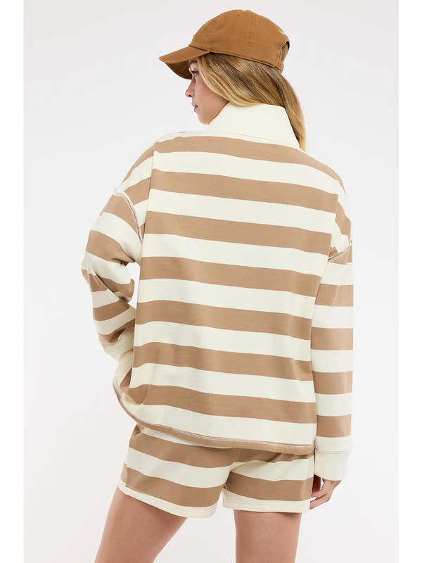 Striped Knit Top and Shorts Set | Mocha & Cream