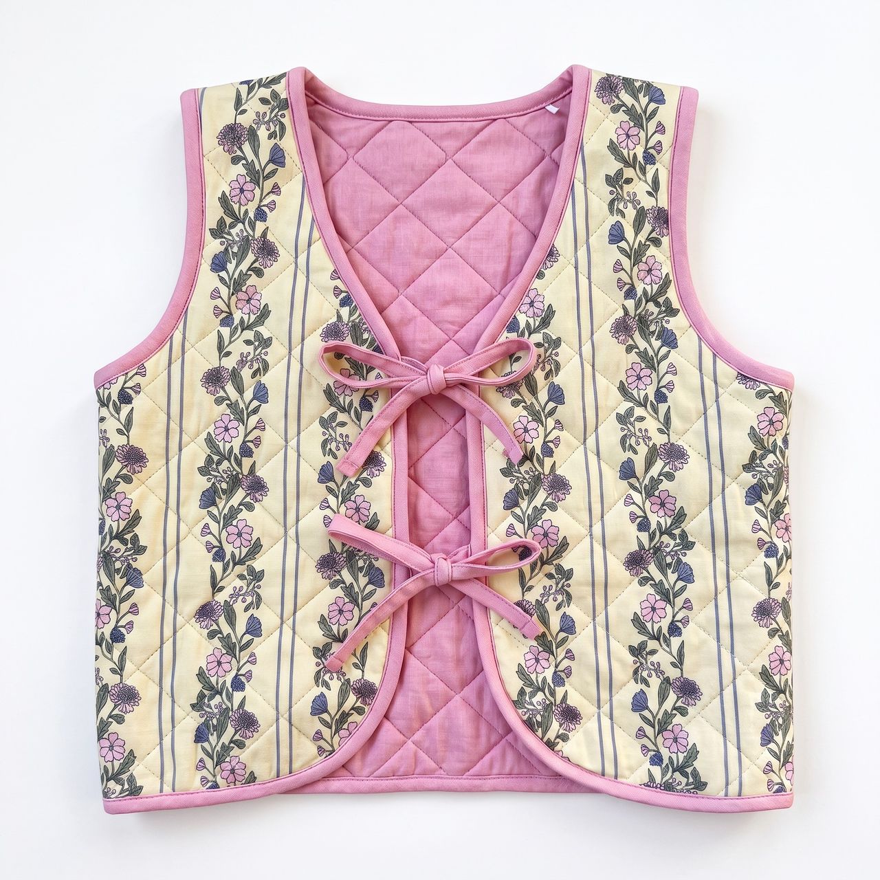 Quilted Vest | Yellow Floral Stripe