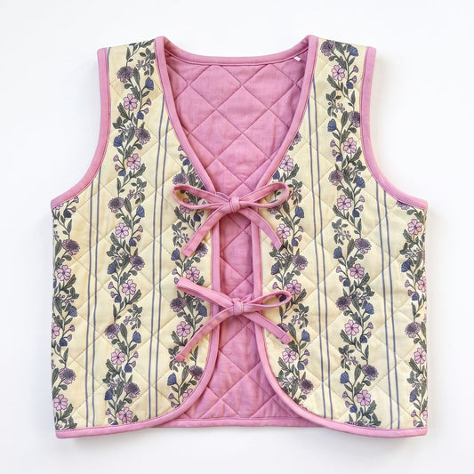 Quilted Vest | Yellow Floral Stripe