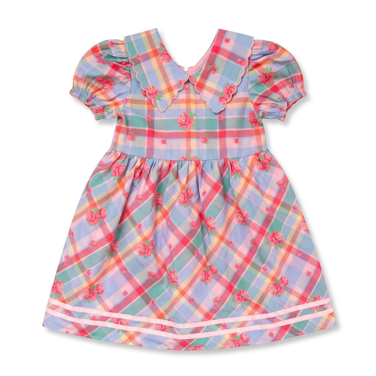 Conley Dress | Rosette Plaid w Rosette Florals
