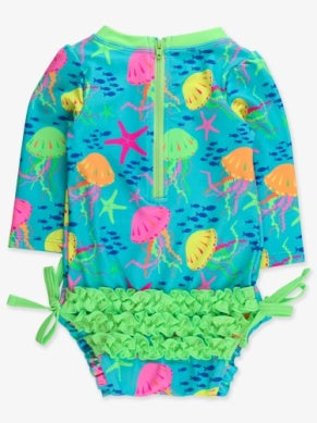 Long Sleeve One Piece Rash Guard Swimsuit | Neon Jelly Time